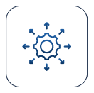 Icon of a gear with eight small arrows pointing outward from it.