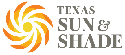 Texas Sun & Shade logo – to the left of the company name is an icon of a sun in the shape of a pinwheel.